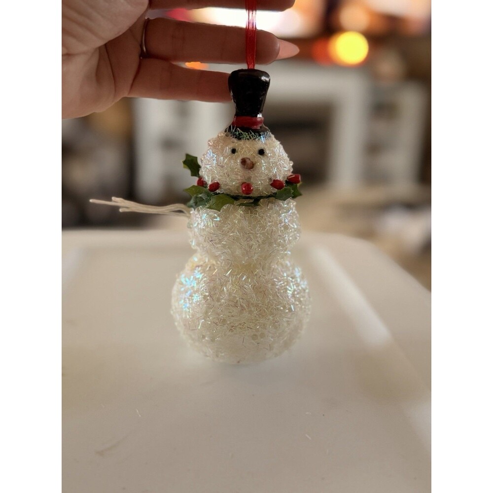 Vintage Snowman Iridescent Snowman Ornament